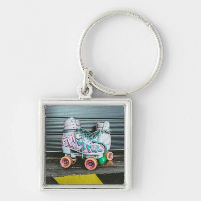 Roller Skates Epic Fyrkantig Silverfärgad Nyckelring (Framsidan)