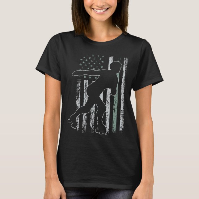 Roller Skates Retro USA Flag Skate 4th of July T Shirt (Framsida)