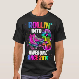 Roller Skating 8th Birthday Girls Rollin to 8 Aw T Shirt