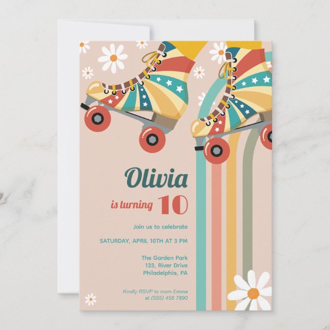 Roller Skating Birthday Groovy hippy Inbjudningar (Framsida)