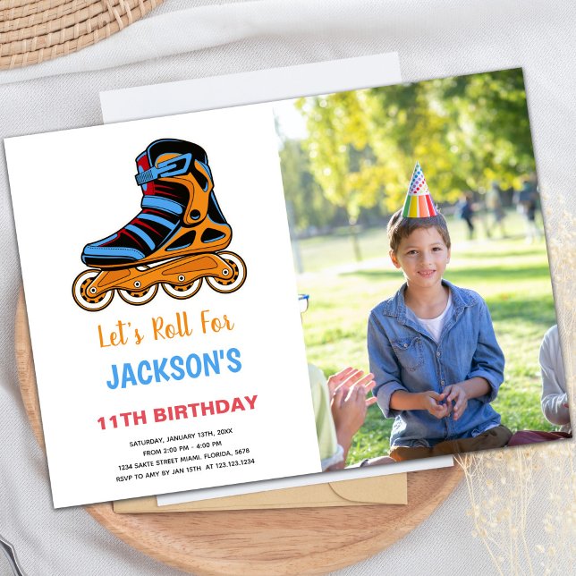 Roller Skating Birthday-inbjudningar med foto Inbjudningar (Roller Skating Birthday Invitations with photo)
