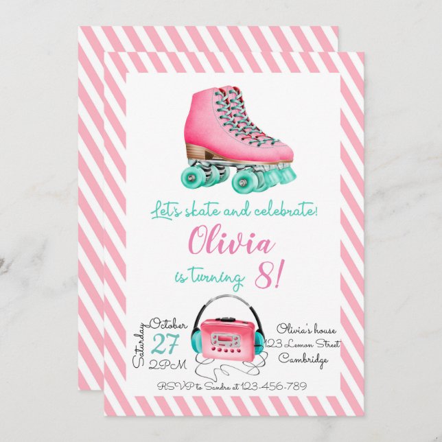 Roller Skating Birthday Invitation Inbjudningar (Fram/baksida)