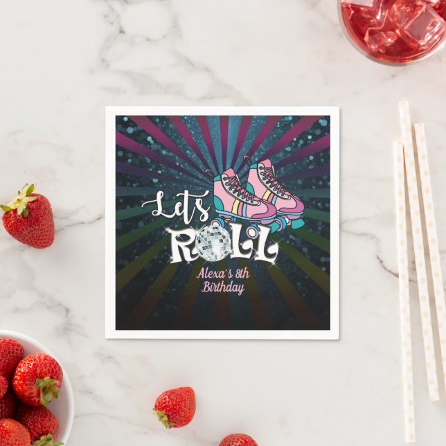 Roller Skating Birthday Napkin - Anpassningsbar Pappersservett (Insitu)
