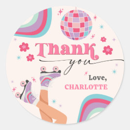 Roller Skating Birthday Retro Rainbow Runt Klistermärke