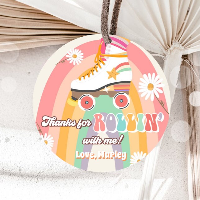 Roller Skating Birthday Retro Skate Rollin Tack Gåvor Etiketter (Skapare uppladdad)