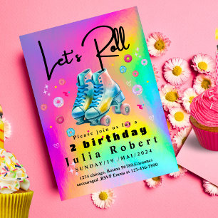 Roller Skating dessert donuts Birthday COLORFUL Inbjudningar