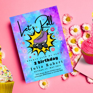 Roller Skating dessert donuts Birthday COLORFUL Inbjudningar