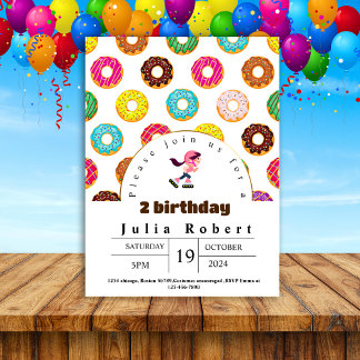 Roller Skating dessert donuts Birthday rosa gult Inbjudningar