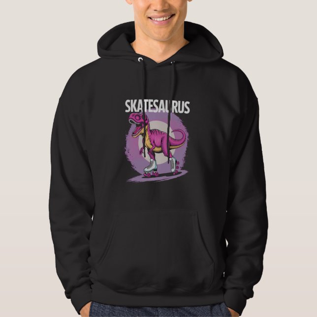 Roller Skating Dinosaur T Rex Skate Dino Funny Rol Hoodie (Framsida)