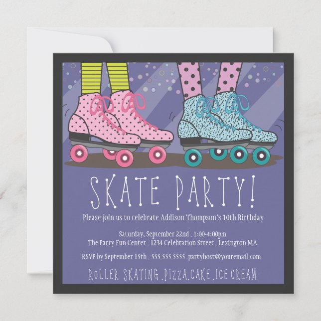 Roller Skating Födelsedagsfest inbjudan (Framsida)