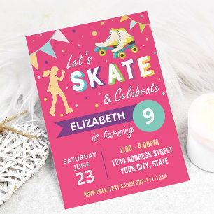 Roller Skating Födelsedagsfest inbjudan i Rosa