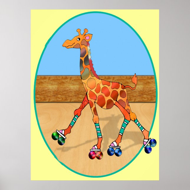 Roller Skating Giraffe på rullrink Poster (Framsidan)