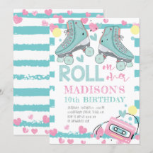 Roller Skating Girl Birthday Pastel Blue Rosa