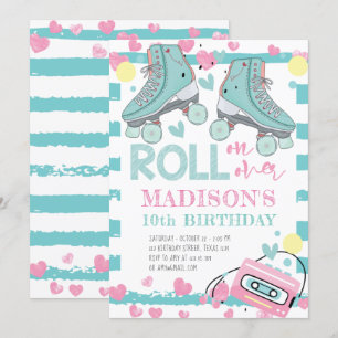Roller Skating Girl Birthday Pastel Blue Rosa Inbjudningar