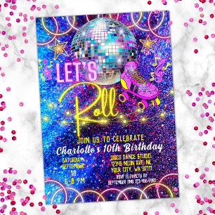 Roller Skating Låt oss Roll Disco Neon Rosa Glow Inbjudningar