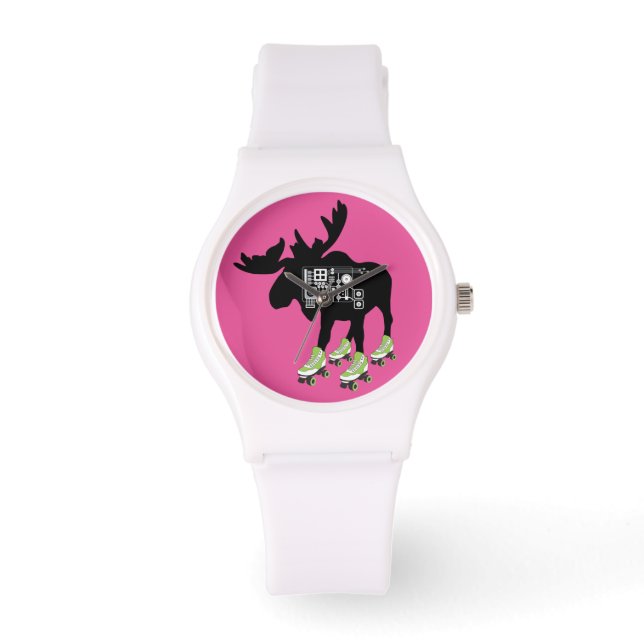 Roller Skating Moose Sporty White Watch Armbandsur (Framsida)