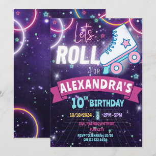 Roller Skating Neon Birthday Girl Glow Inbjudningar