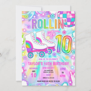 Roller Skating Neon Glow 10:e Födelsedagsfesten Inbjudningar
