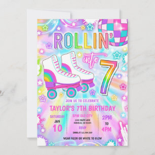 Roller Skating Neon Glow 7:e Födelsedagsfest Inbjudningar