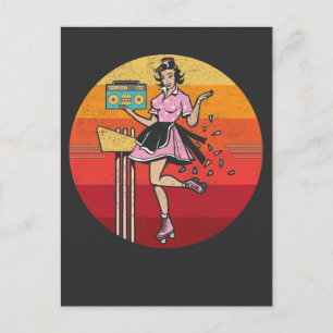 Roller Skating old Radio Female 70 s 80-tal Skater Vykort