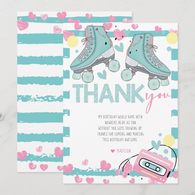 Roller Skating Pastel Birthday Tack Kort (Fram/baksida)