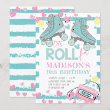 Roller Skating Pastel Blue Rosa Girl Birthday