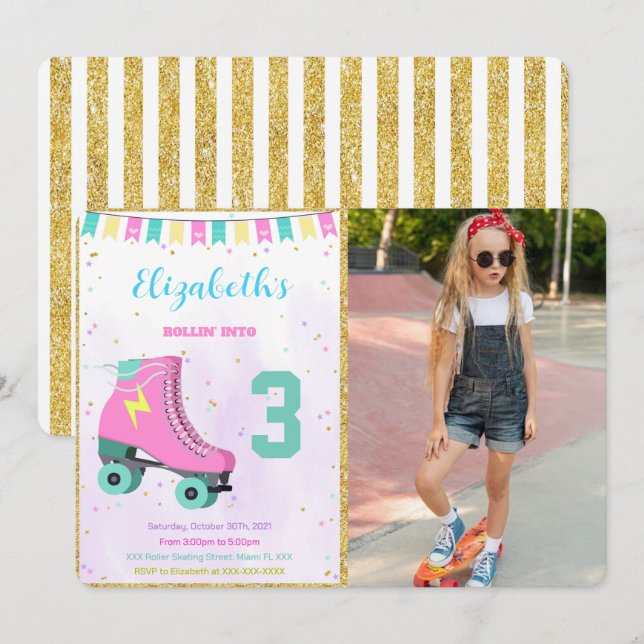 Roller Skating Photo-inbjudan Inbjudningar (Fram/baksida)