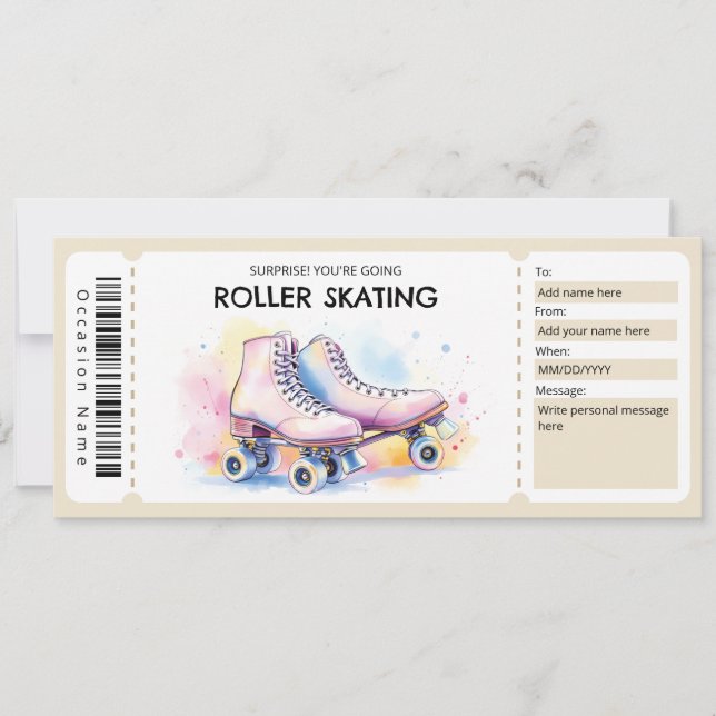 Roller Skating Ticket Gift Certificate Inbjudningar (Framsida)