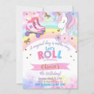 Roller Skating Unicorn-inbjudan. Inbjudningar