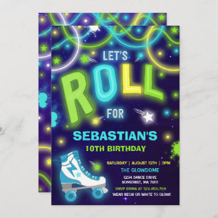 Roller Sking Inbjudan Neon Glow Skating Party