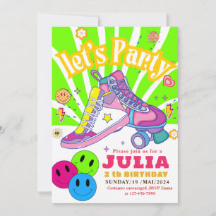 Roller Sking Sneaker Birthday COLORFUL Retro Inbjudningar