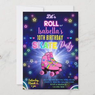 Roller skridskor, flickfödelsedag. inbjudningar
