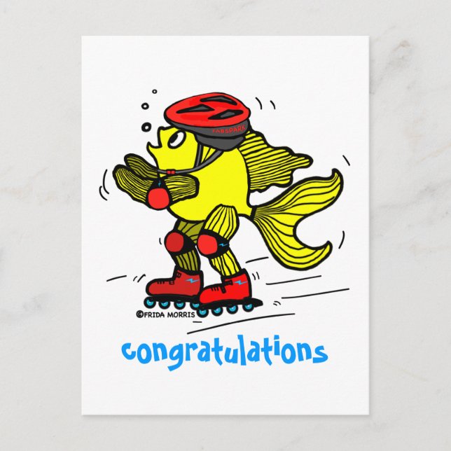 Rollerblade Fish roligt Skal tecknad Vykort (Framsida)