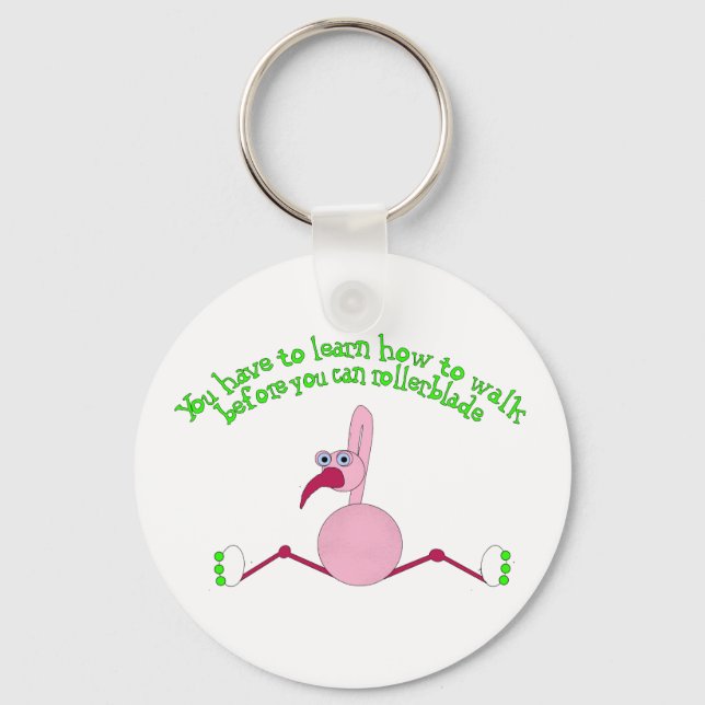 Rollerblading Flamingo Keychain Nyckelring (Framsida)