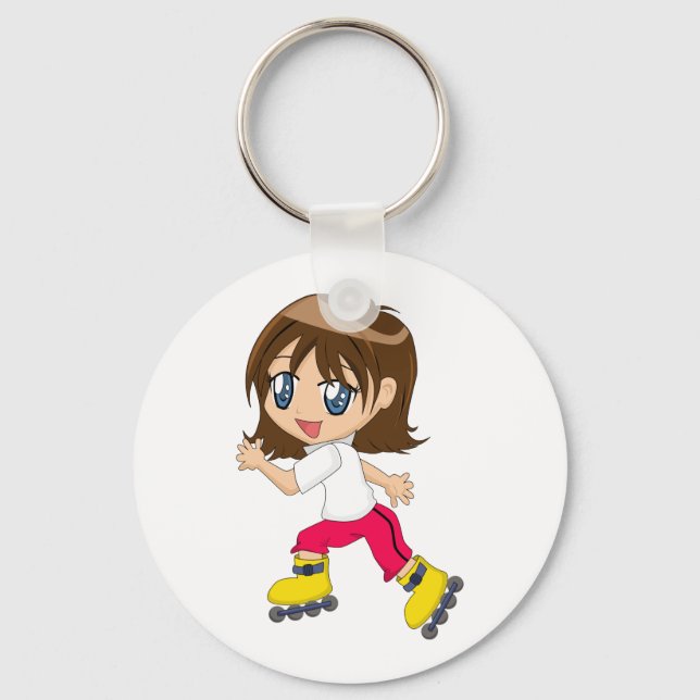 Rollerblading Girl Keychain Nyckelring (Framsida)