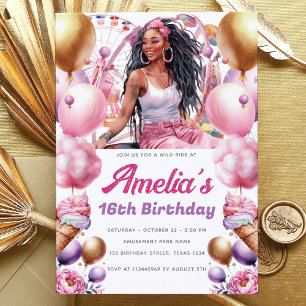 Rollercoaster Party African American Girl Anpassni Inbjudningar