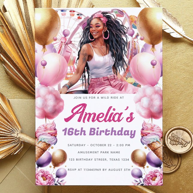 Rollercoaster Party African American Girl Anpassni Inbjudningar (Skapare uppladdad)