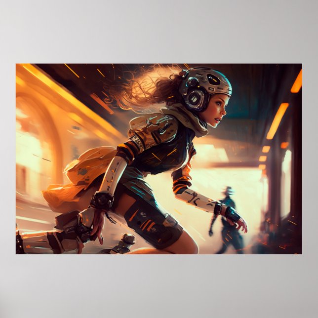 Rollerderby Woman in a City of the Future Poster (Framsidan)