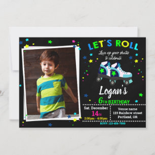 Rollers födelsedagsinbjudan Boy Skating-inbjudan Inbjudningar