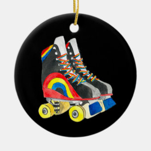 Rollerskates retro åttties art julgransprydnad keramik
