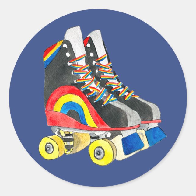 Rollerskates retro åttties art runt klistermärke (Framsida)