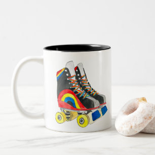 Rollerskates retro åttties art Två-Tonad mugg