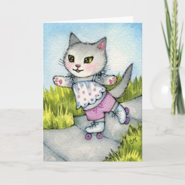 Rollerskating Kattunge - Cute cat art Kort (Framsida)