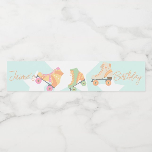 Rollersking Birthday Pastel Stars Vattenflaska Etikett (Singel etikett)