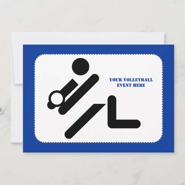 Rölleybollspelare, svart, vit, blå anpassningsbar inbjudningar (Framsida)