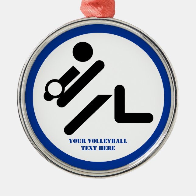 Rölleybollspelare, svart, vit, blå anpassningsbar julgransprydnad metall (Framsidan)