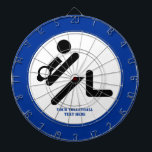 Rölleybollspelare, svart, vit, blå anpassningsbar piltavla<br><div class="desc">Volleyball-spelare, svart, blå presentdesign med en minimalistisk piktogramikon av en svart silhouette volley-spelare med boll och din anpassningsbar på vit bakgrund med blå gräns. Den här coolan är en mall och är helt och hållet anpassade. Anpassa den och ändra texten med monogram, namn eller ditt meddelande. Den moderna, minimalistiska designen...</div>