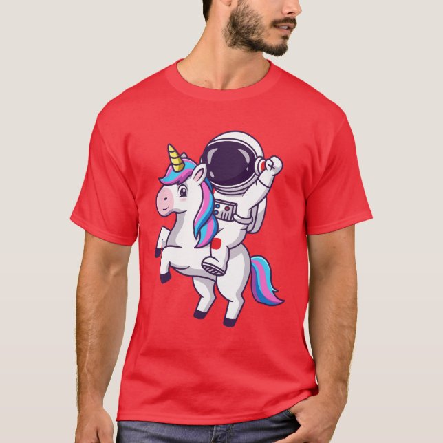 Rollig Astronaut Ridande Enhörning Grafik T-Shirt  (Framsida)