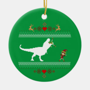 Rollig Dinosaurie Ful Jultröja Elf T-Rex Julgransprydnad Keramik