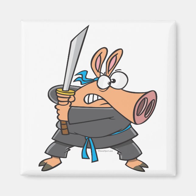rollig dum ninja karate gris smågris tecknad film magnet (Framsidan)